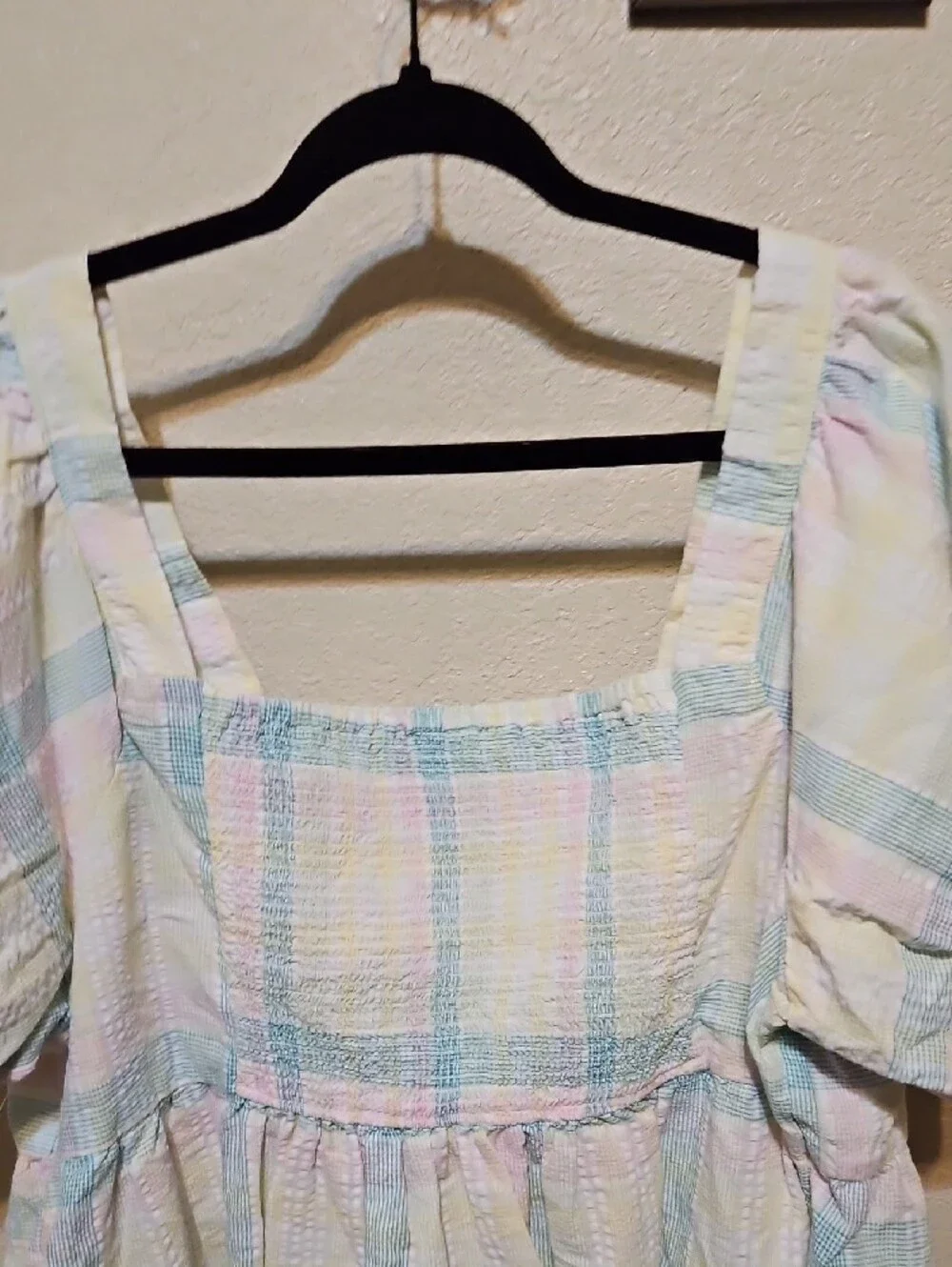 Old Navy Pastel Plaid Peplum Top in Yellow, Pink, Mint & Light Blue
